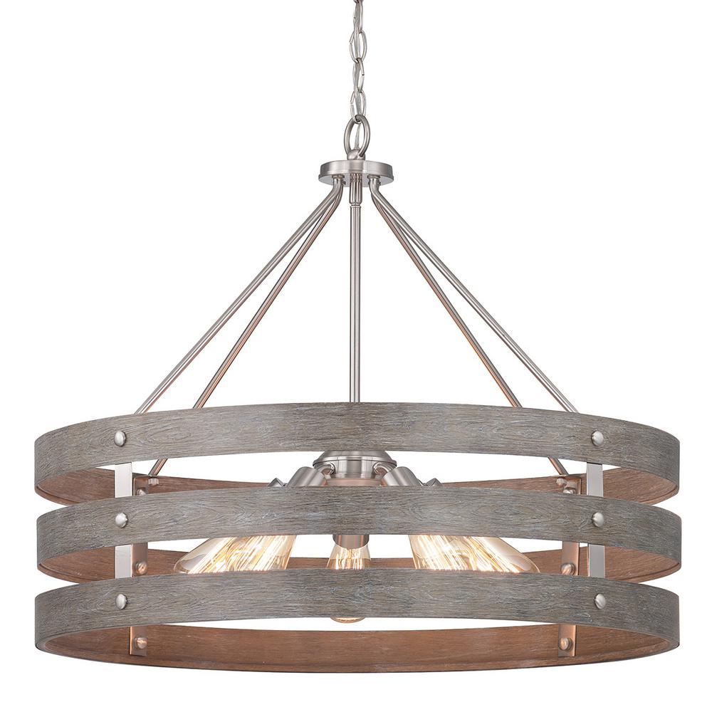 Progress Lighting Gulliver 5-Light Brushed Nickel Chandelier with Weathered Gray Wood Accents