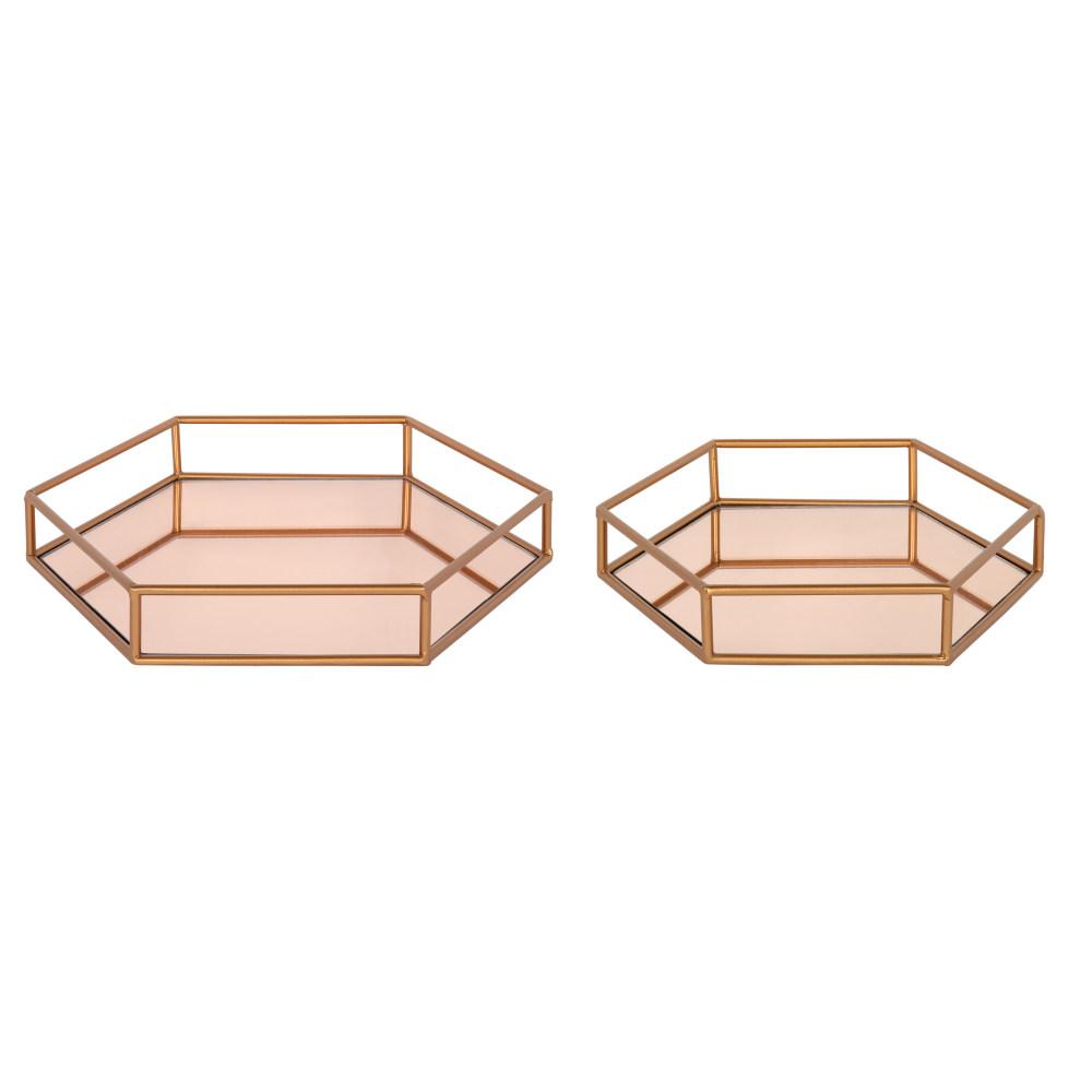 Kate And Laurel Felicia Rose Gold Decorative Tray Set Of 2 214398