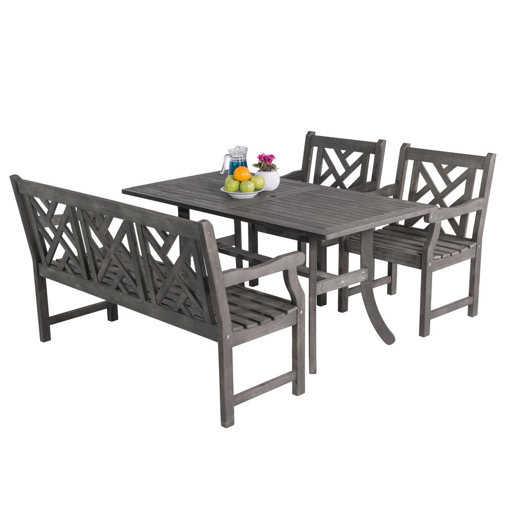 Vifah Renaissance Acacia 4 Piece Patio Dining Set With Rectangular Extension Table V1300set1 The Home Depot