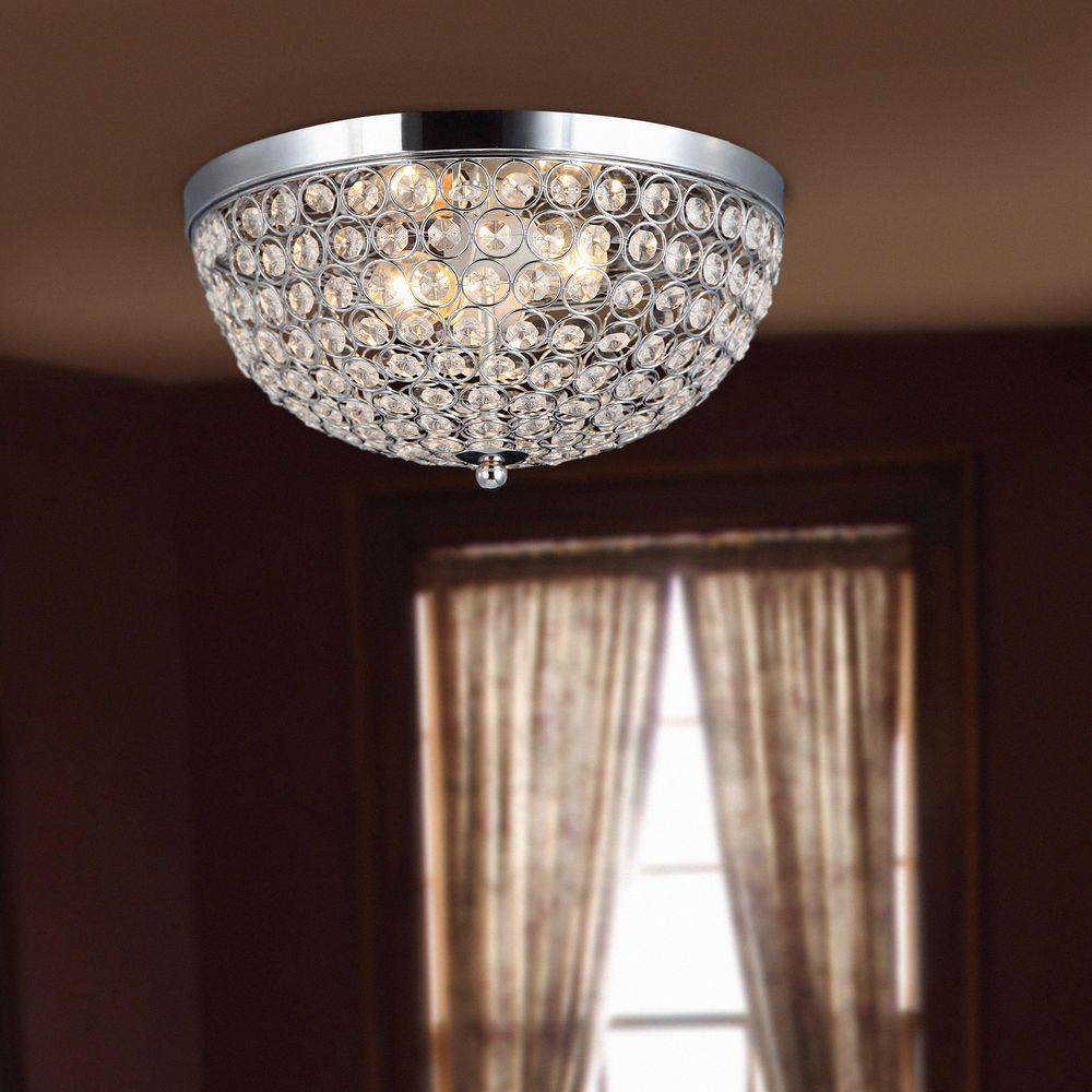2-Light Flush Mount Ceiling w// Genuine K9 Crystals Tiled Shade 13 in Rose Gold