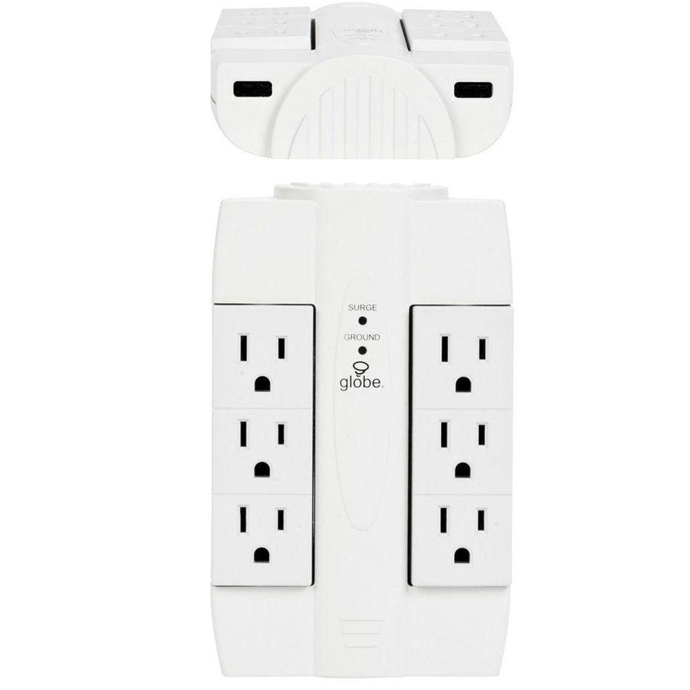 Globe Electric 6Outlet Swivel Surge Tap With 2 USB Ports 2.1Amp