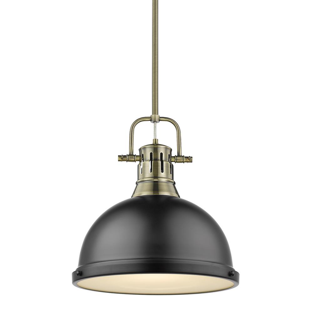 Duncan 1 Light Aged Br Pendant And Rod With Matte Black Shade Duncan 1 Light Aged Br Pendant And Rod With Matte Black Shade