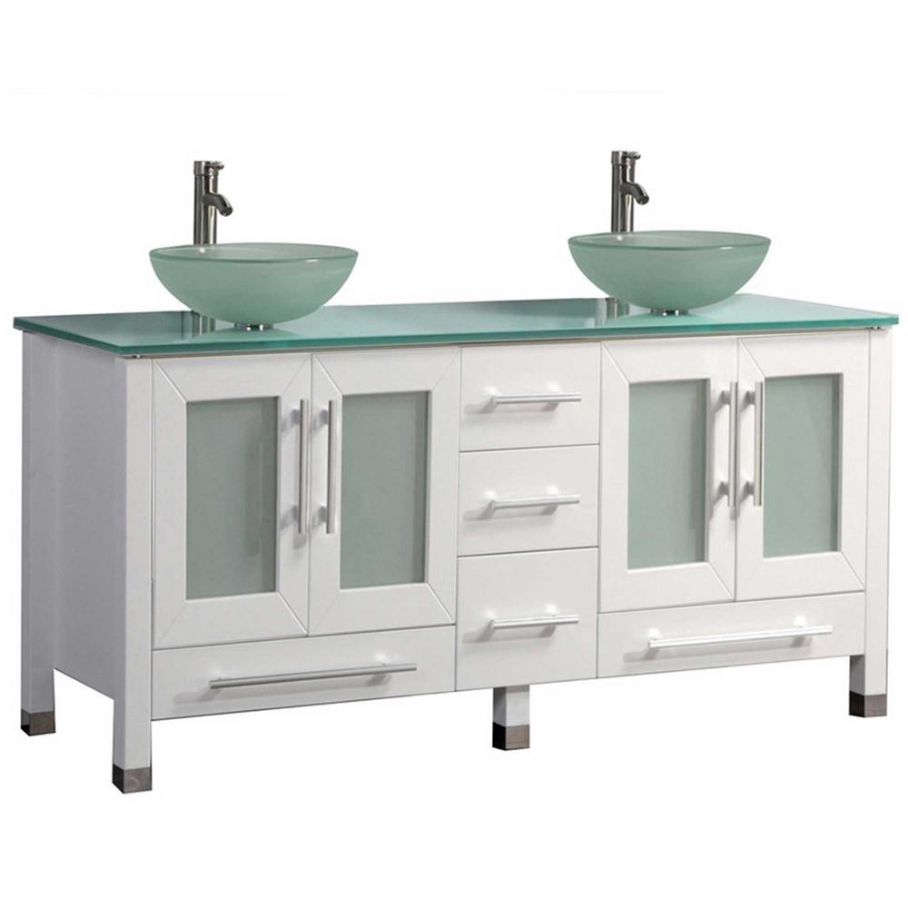 Mtd Vanities Caen 71 In W X 20 D 36 H Double Vanity White With Tempered Glass Top Basin
