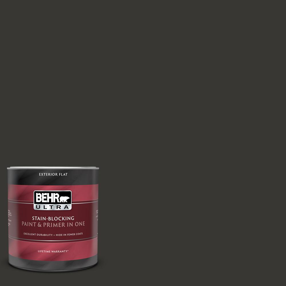 BEHR ULTRA 1 qt. Black Flat Exterior Paint and Primer in One485304