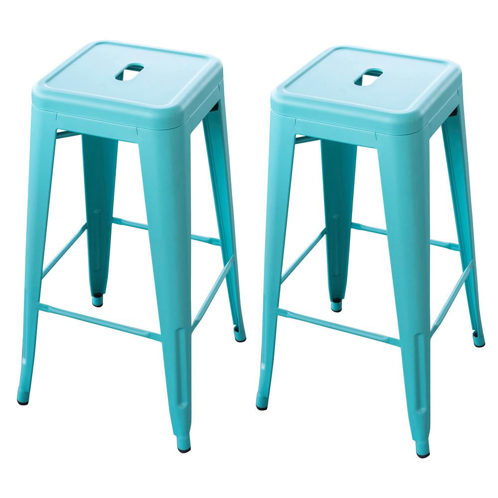 AmeriHome Loft Style 30 in. Teal Stackable Metal Bar Stool (Set of 2