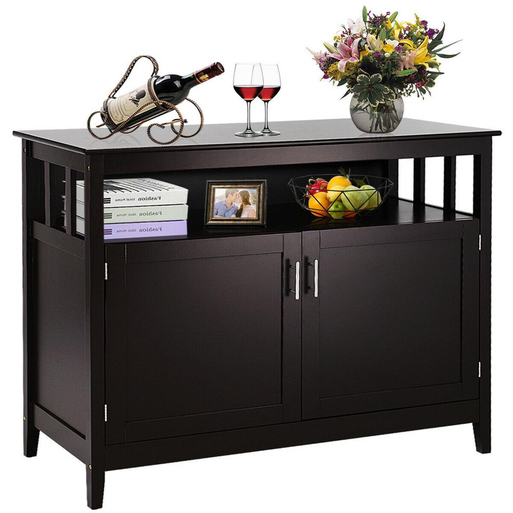 Costway Modern Kitchen Storage Cabinet Buffet Server Table Sideboard Dining Wood Brown Hw53869bn The Home Depot