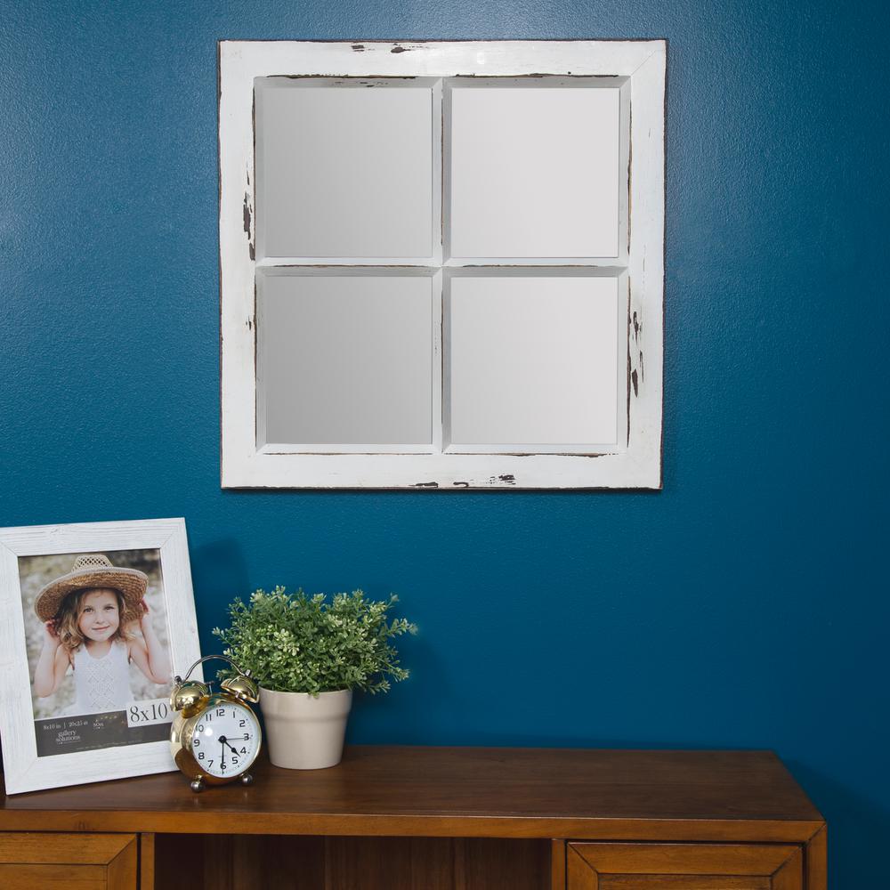 Pinnacle Rustic Framed Window Pane Distressed White Decorative Rustic Framed Window Pane Distressed White Decorative Mirror