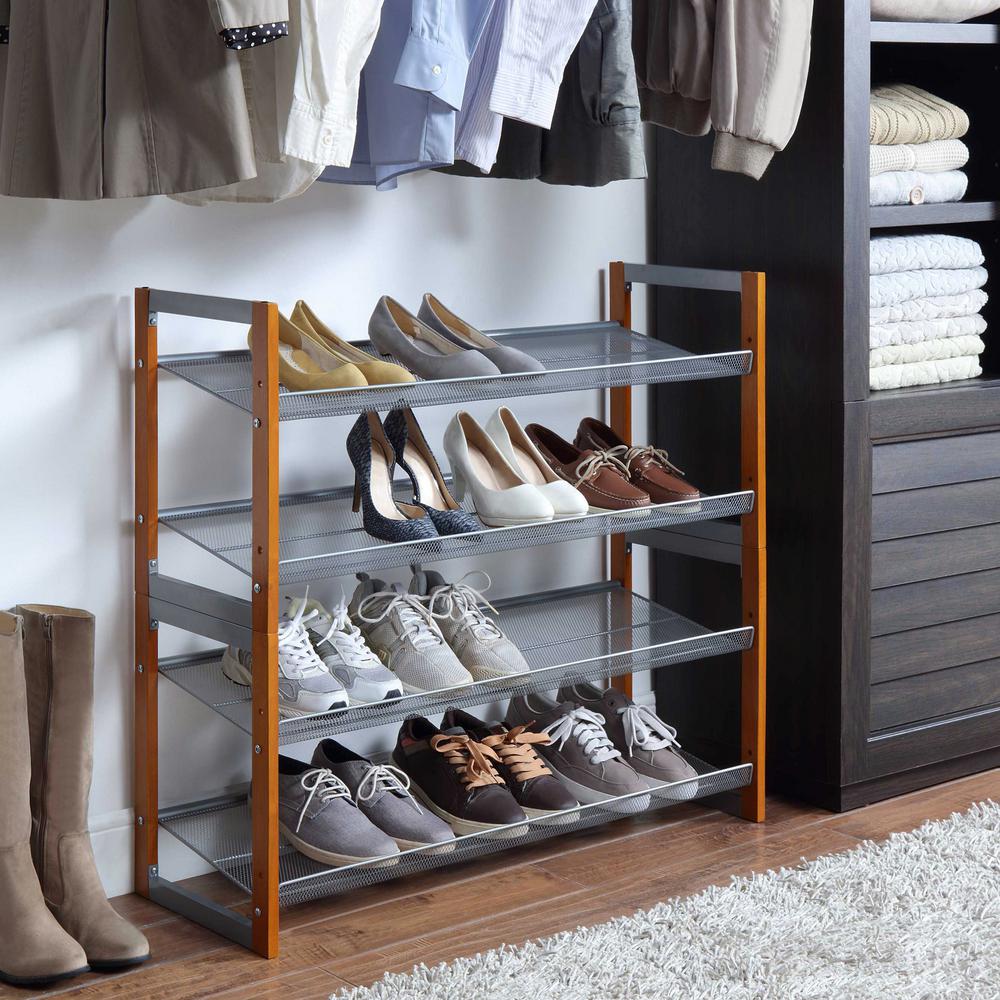 Neu Home L 35 25 In X W 12 75 In X H 33 46 In 16 Pair Wooden Stackable Shoe Rack Nh 17544w 1 The Home Depot
