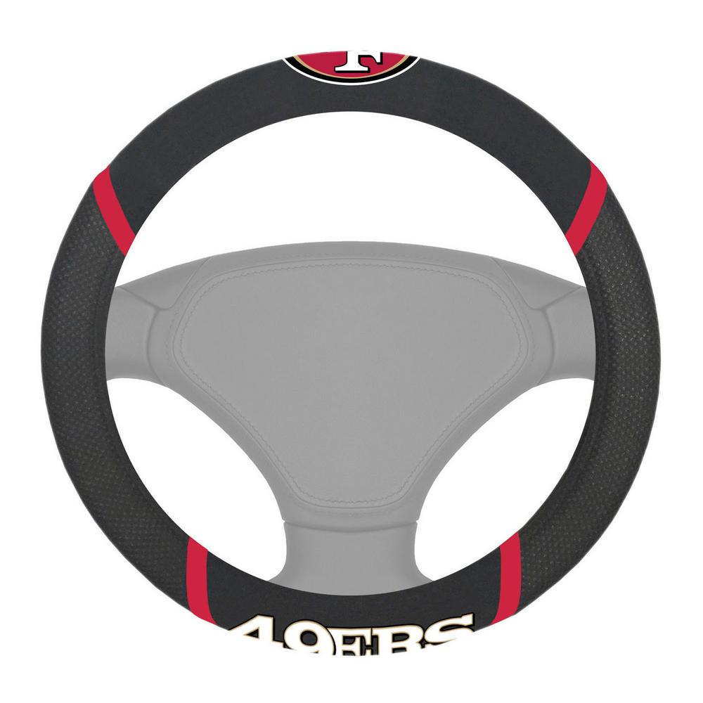 FANMATS NFL San Francisco 49ers Polyester Embroidered Steering Wheel Cover in Black15042