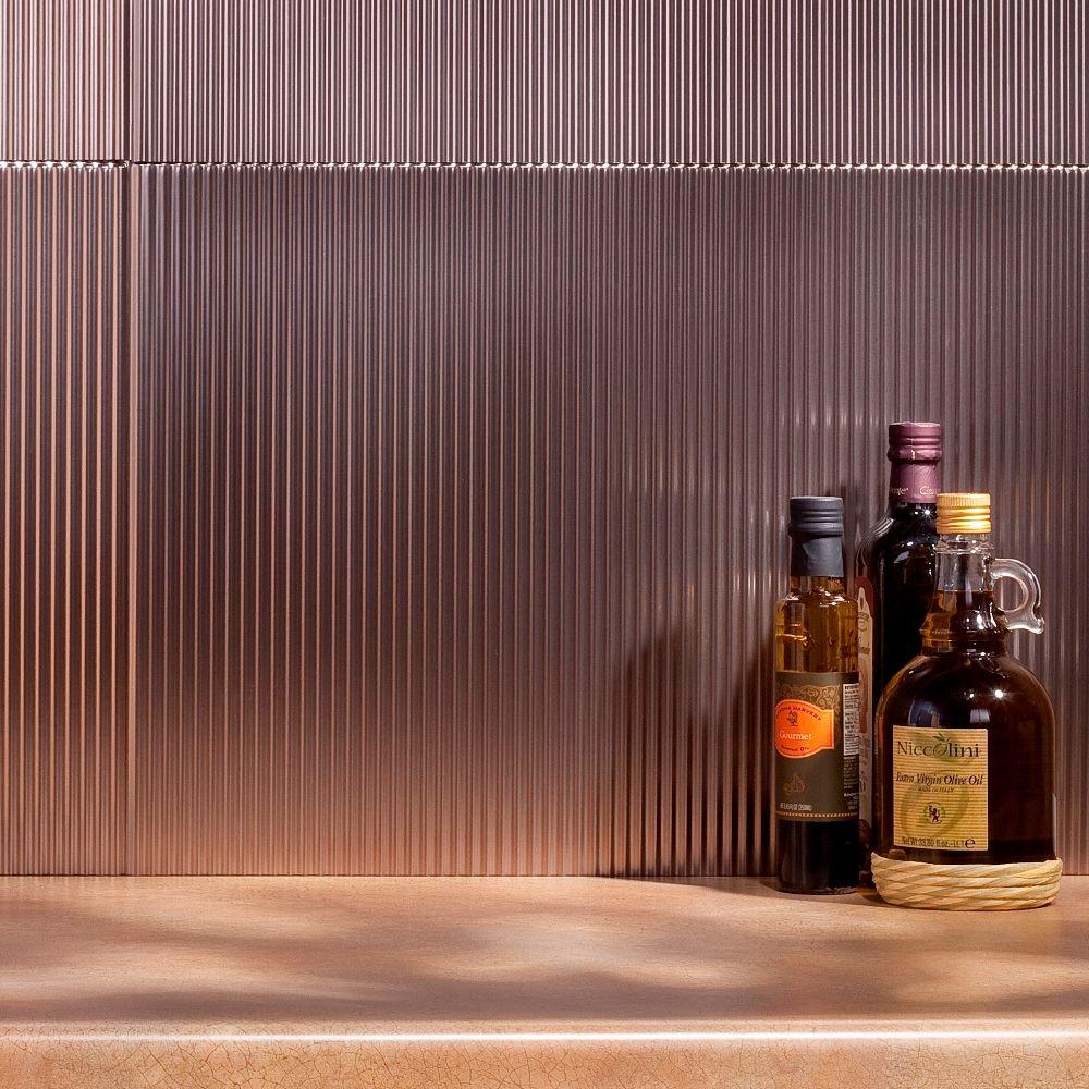 Fasade 24 in. x 18 in. Rib PVC Decorative Backsplash Panel in Brushed