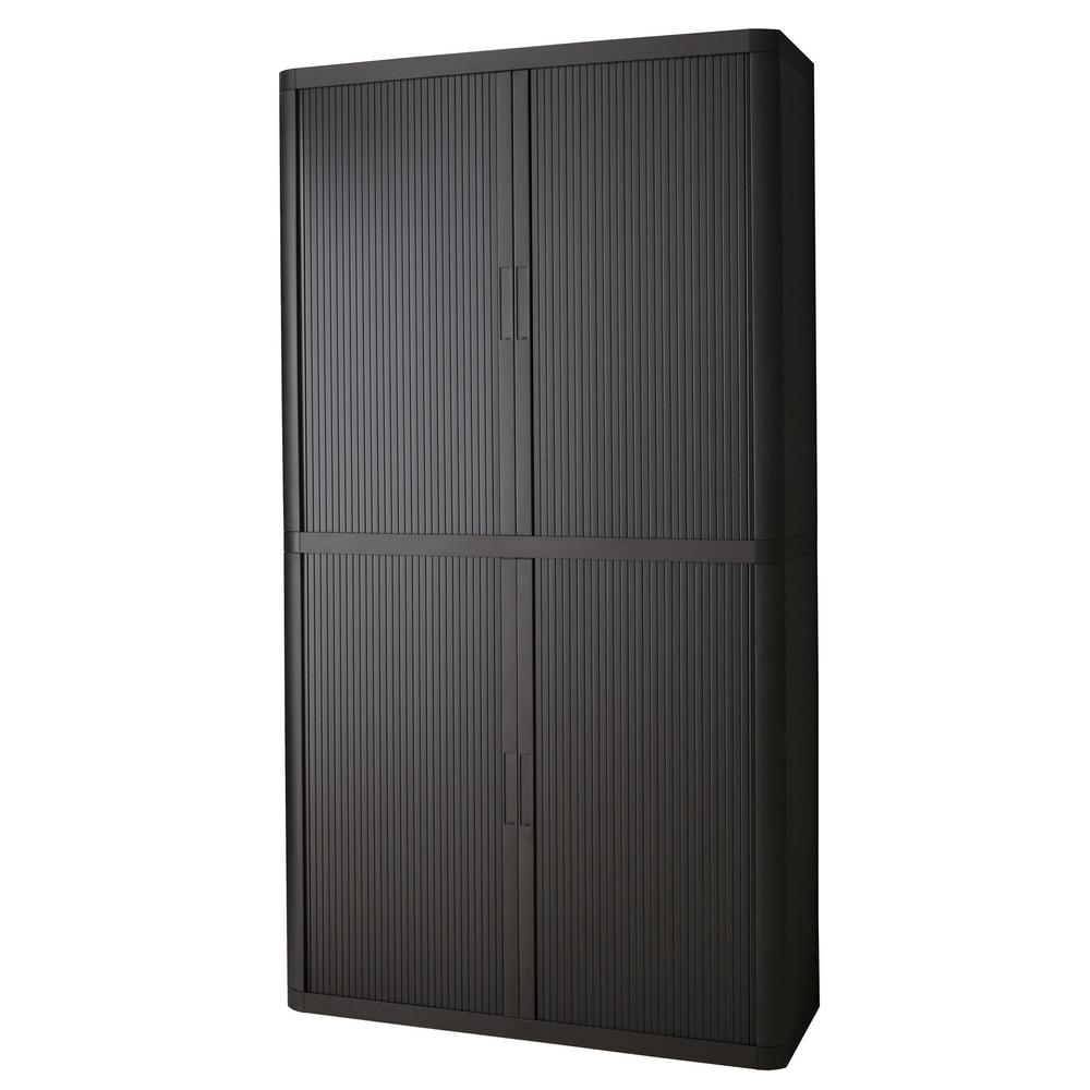 tall storage cabinet with sliding doors