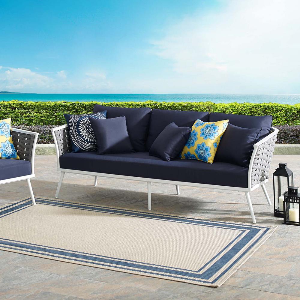 MODWAY Stance Aluminum Outdoor Sofa in White with Navy ...