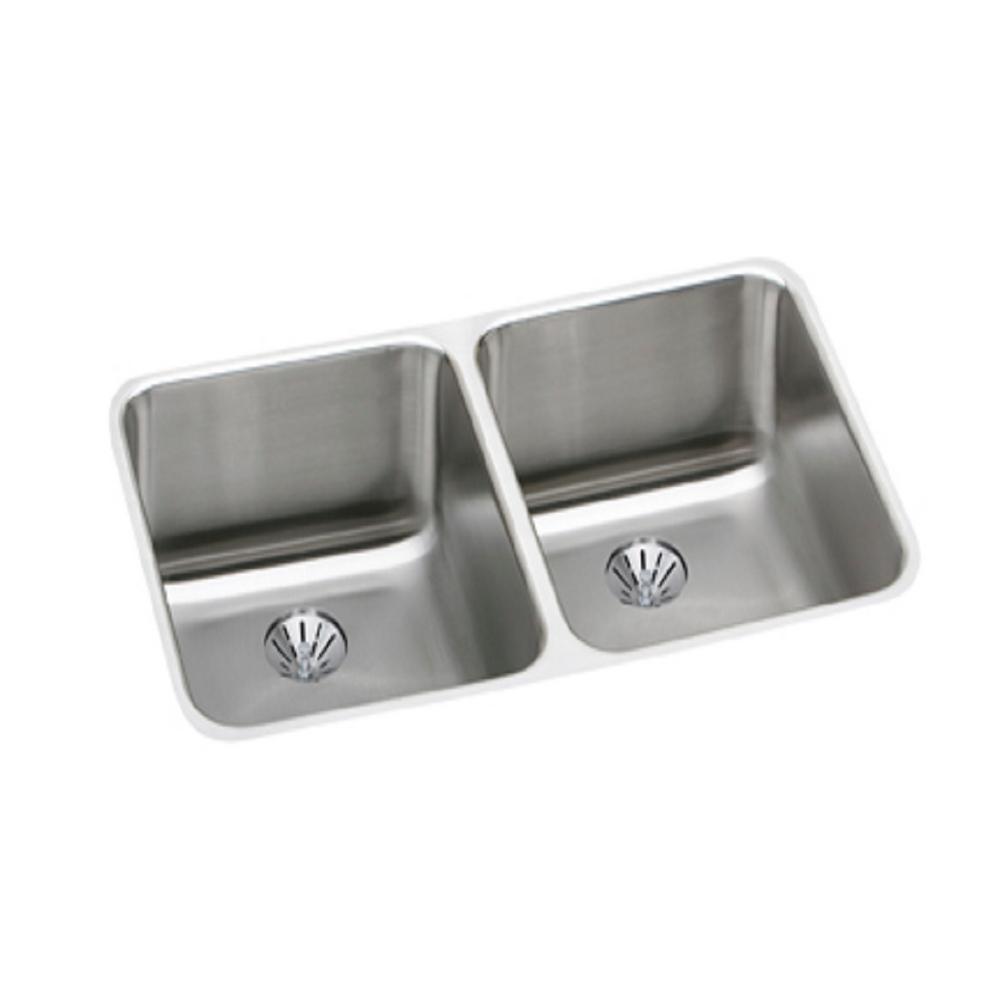 Elkay Ertone Perfect Drain Undermount Stainless Steel 31 In Double Bowl Kitchen Sink With 10