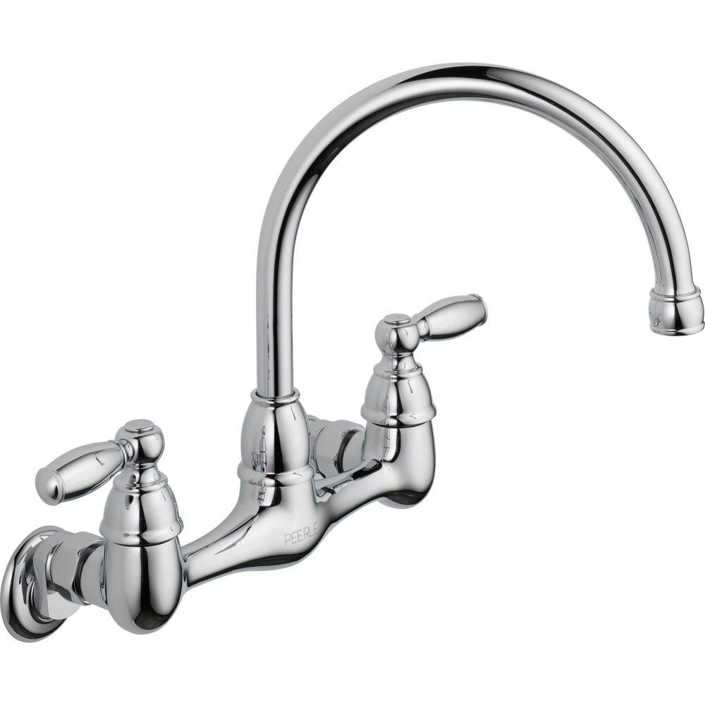 Peerless Choice 2 Handle Wall Mount Kitchen Faucet In Chrome P299305lf The Home Depot