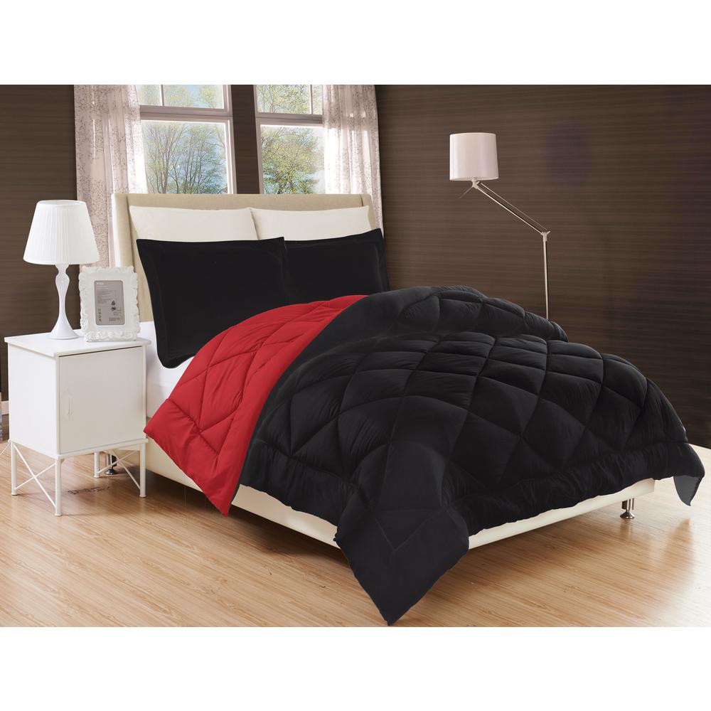 Hypoallergenic Reversible Comforter Set, Queen Size Bed Comforter Set Black