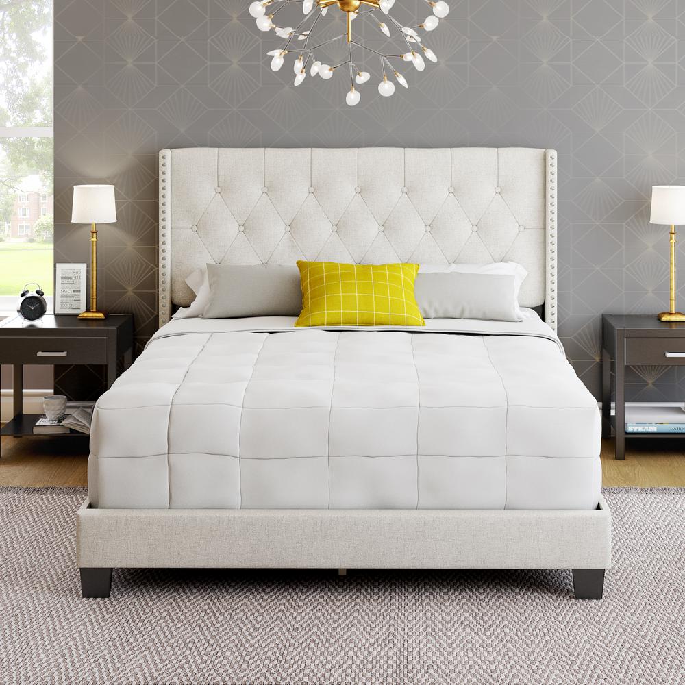 RestRite Marlo Light Beige Linen King Upholstered Platform Bed Frame ...