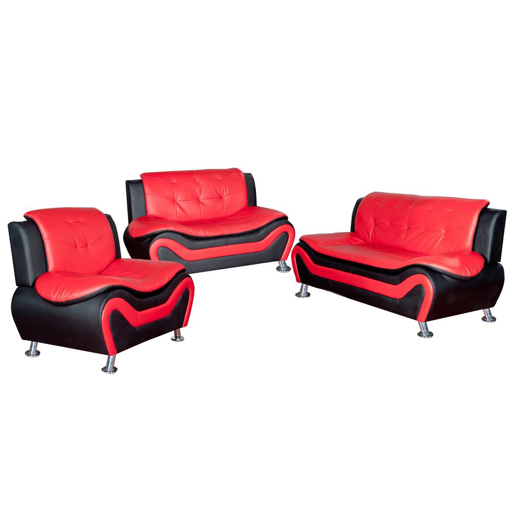 Star Home Living Red And Black Leather Three Piece Sofa Set Sh4503 3pc The Home Depot