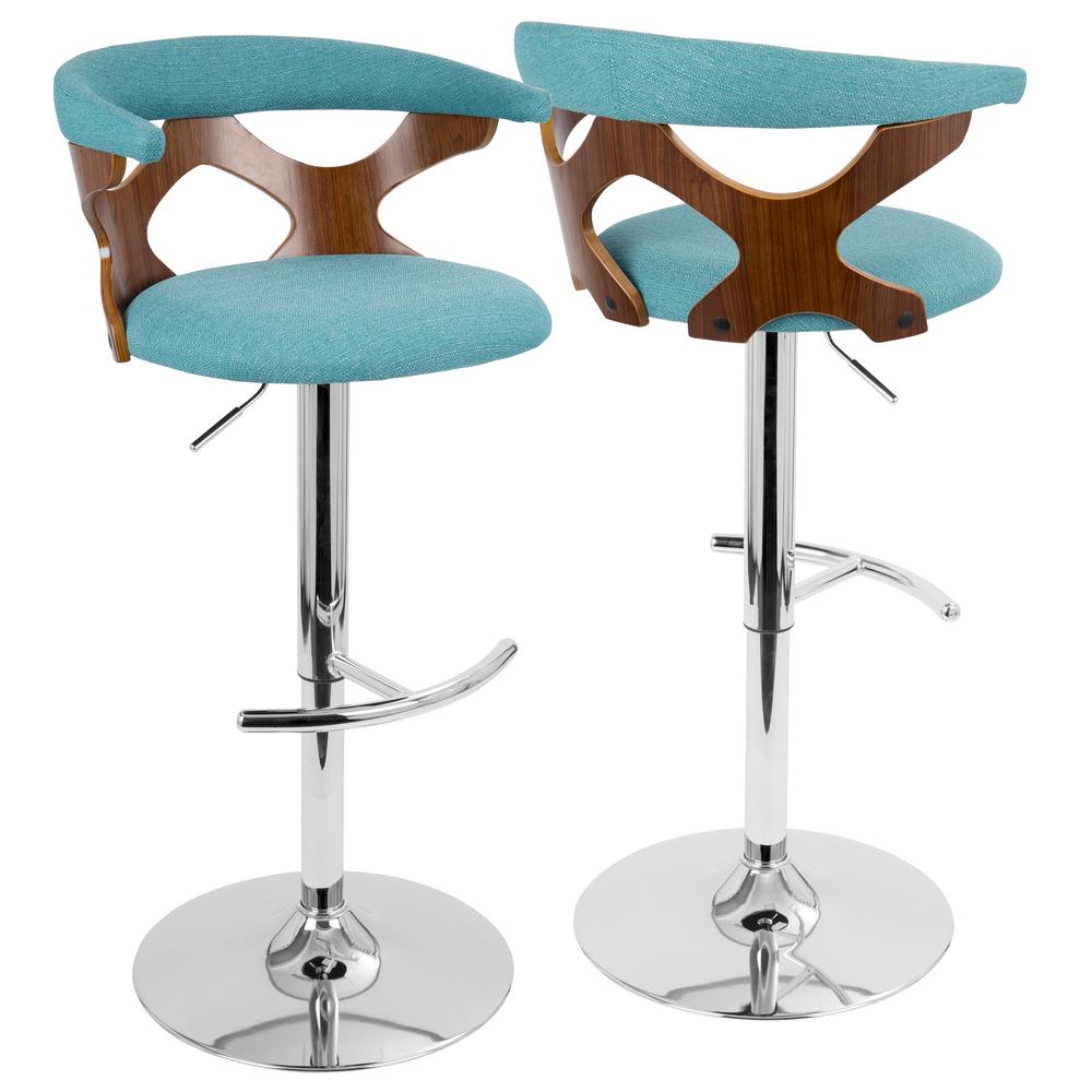 Lumisource Gardenia Walnut And Teal Adjule Barstool Bs Gard Wl Gardenia Walnut And Teal Adjule Barstool
