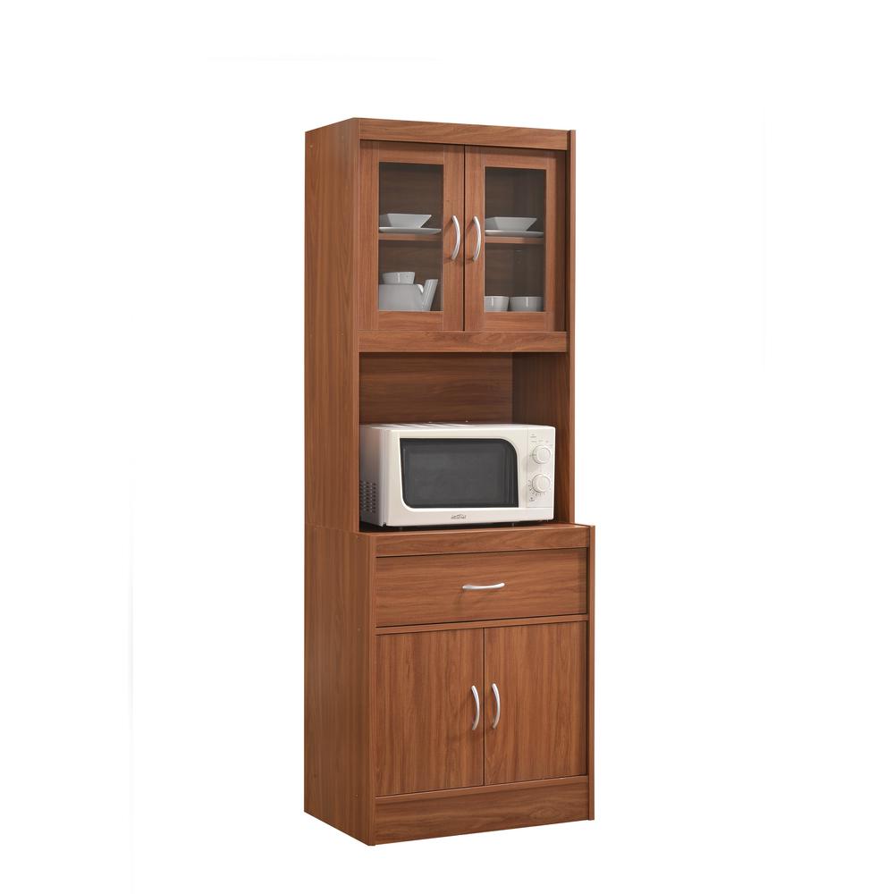 Hodedah China Cabinet Cherry With Microwave Shelf Hikf96 Cherry The Home Depot