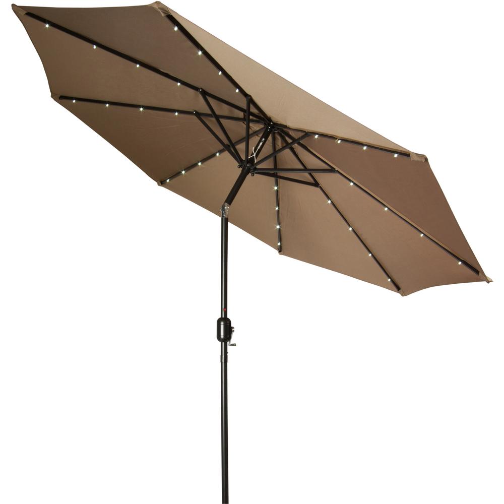 Solar Lighted Brown Patio Umbrellas Patio Furniture The Home Depot