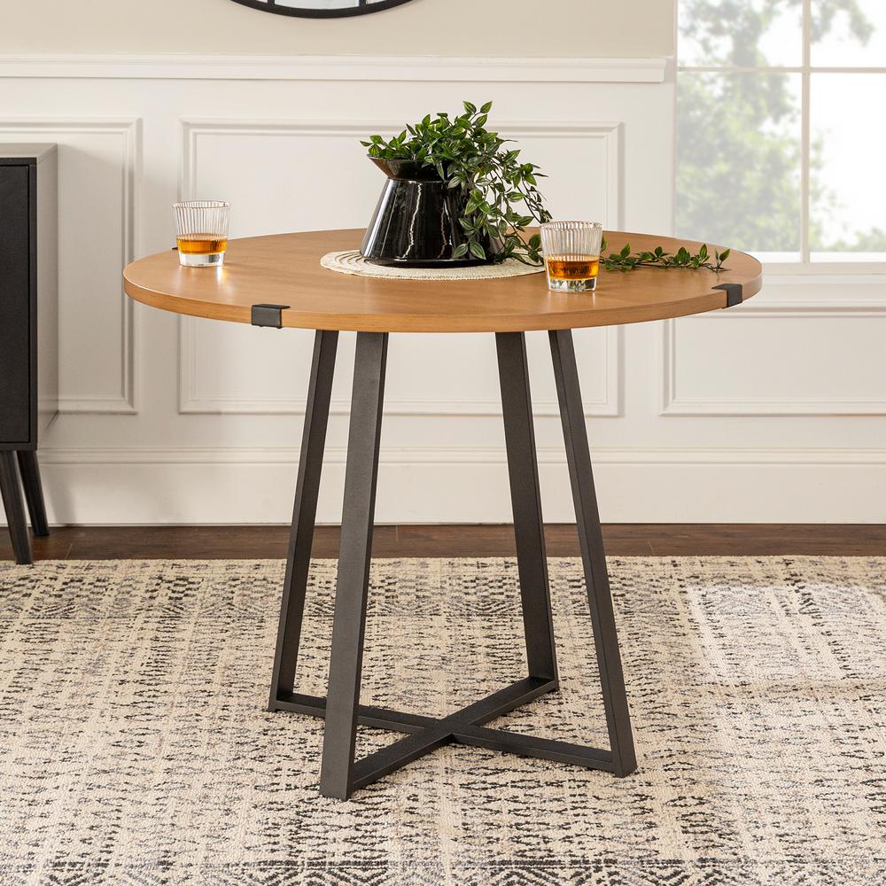 Walker Edison Furniture Company 40 In Rustic Round English Oak Black Dining Table Hdw40rdwraeo The Home Depot