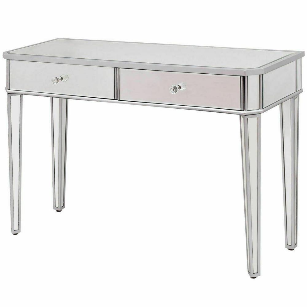 Silver Mirrored Glass Bench Home Vanity Make-up Padded Stool Furniture Modern