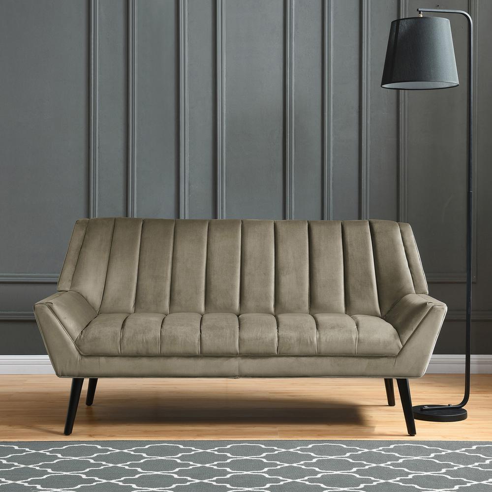 Handy Living Houston Mink Gray Velvet Mid Century Modern Arm Sofa Gray Velvet Mid Century Modern Arm Sofa