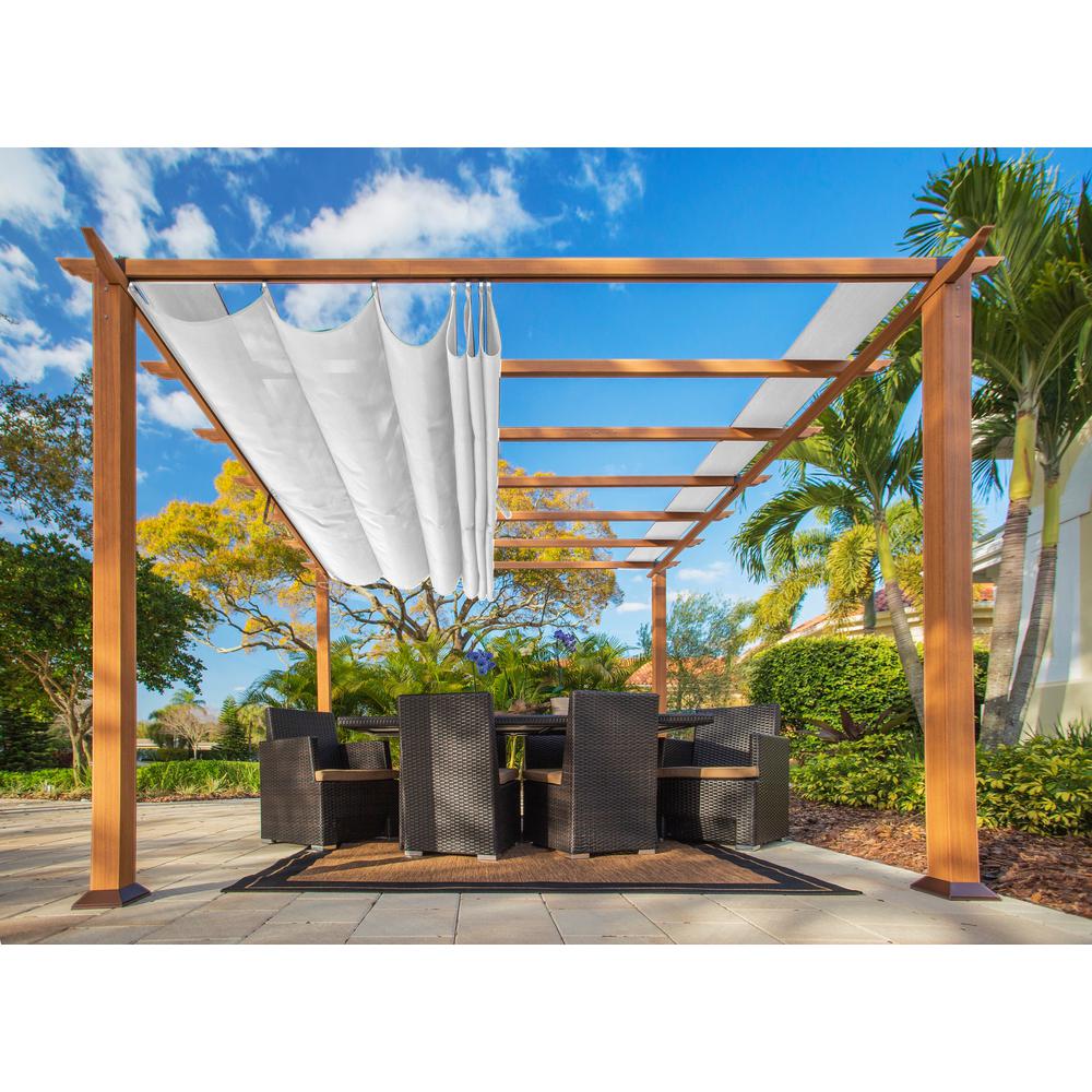Paragon Outdoor 11 Ft X Aluminum Pergola With The Paragon Outdoor 11 Ft X Aluminum Pergola With The Look Of Canadian Cedar Wood And Creme Color Convertible Canopy