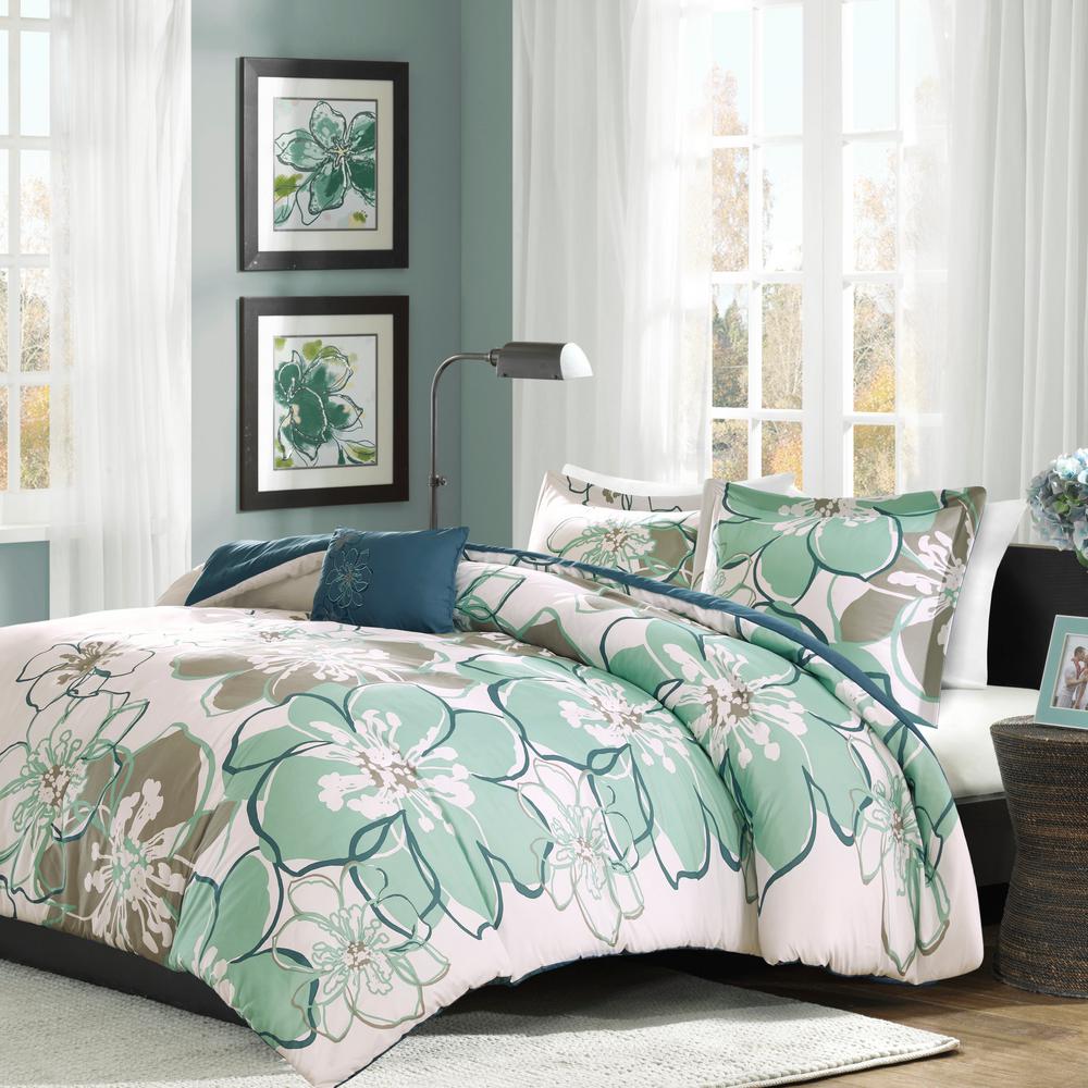 Details About 4 Piece Full Queen Size Floral Bedding Bedroom Pillow Duvet Cover Set Blue Grey