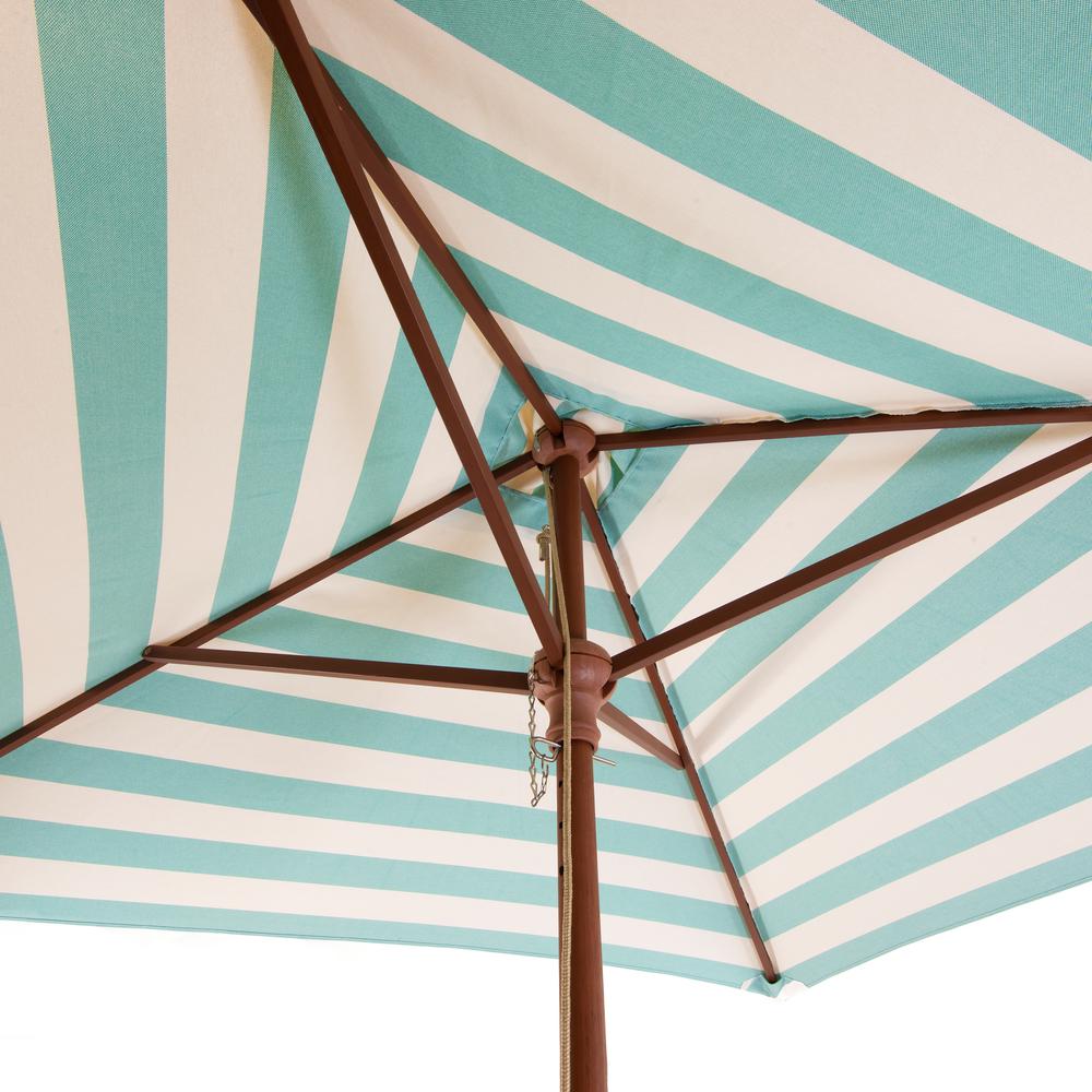 Destinationgear 6 5 Ft Classic Wood Square Market Patio Umbrella In Soft Teal And Ivory Stripe Solution Dyed Polyester 1283 The Home Depot