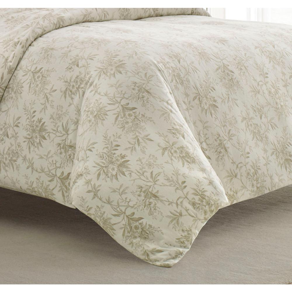 Laura Ashley 3 Piece Faye Toile Flannel Full Queen Duvet Cover Set