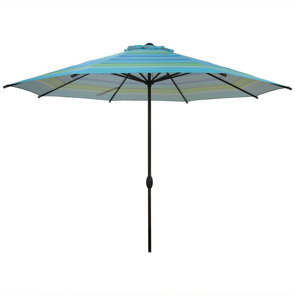 Abba Patio 11 Ft Market Patio Umbrella With Push Tilt And Crank In Turquoise Stripe Ap11388ctlbs The Home Depot