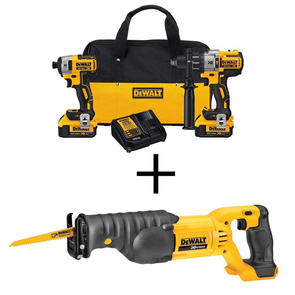 Dewalt 20 Volt Max Lithium Ion Cordless Combo Kit 4 Tool With 2 Batteries 30ah Charger And 1052