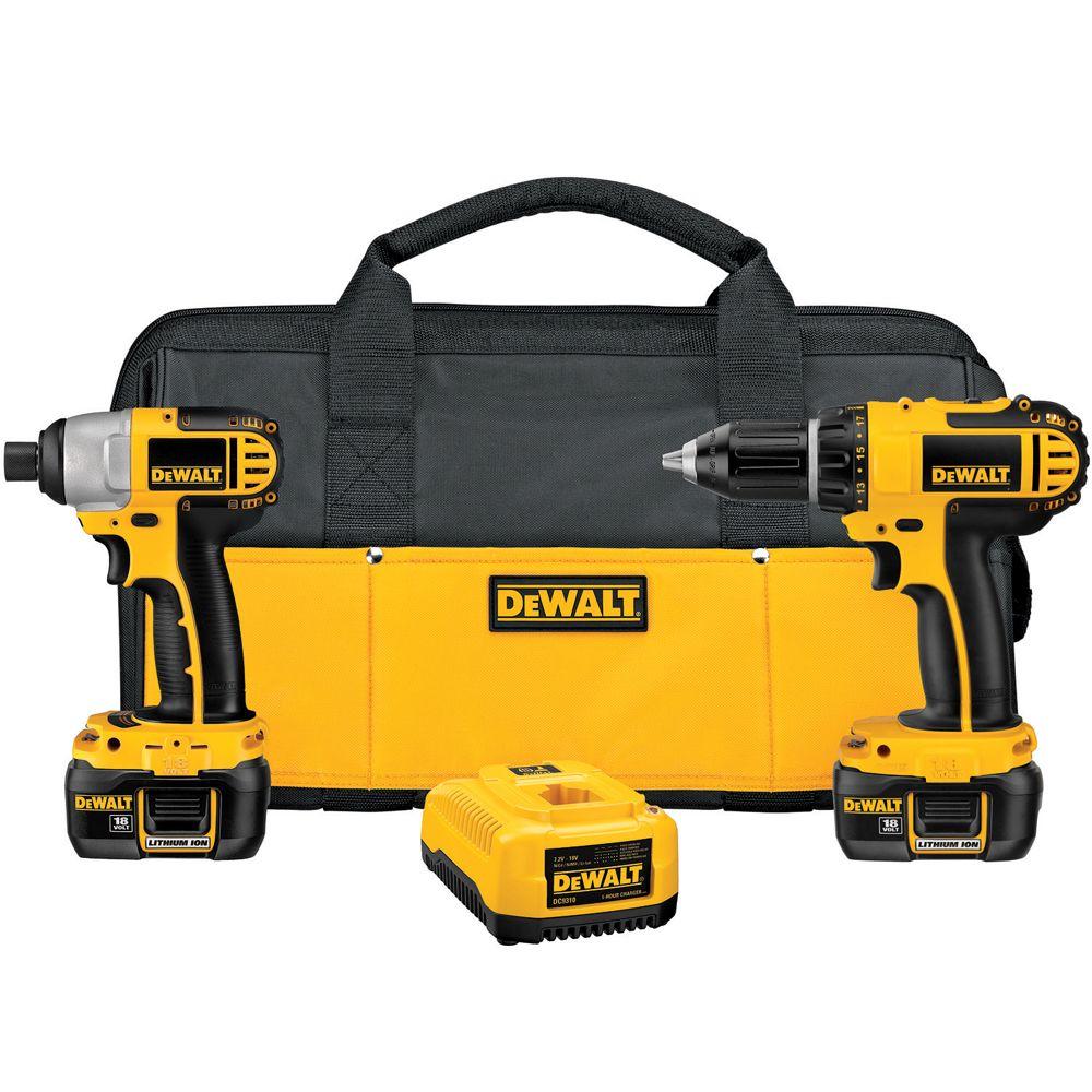 DEWALT 18Volt LithiumIon Cordless Drill/Driver and Impact Driver