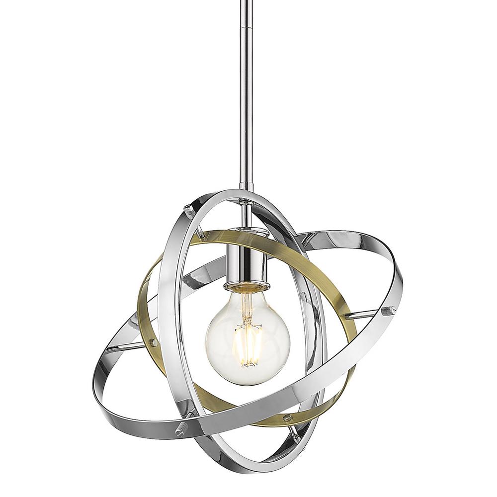 Golden Lighting Atom 1 Light Medium Pendant In Chrome