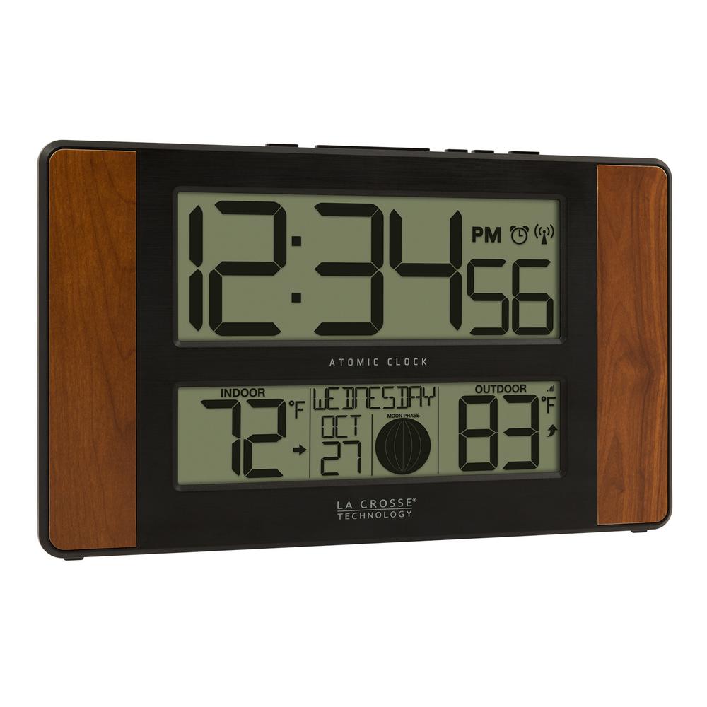 La Crosse Technology Atomic Digital Wall Clock Indoor and Outdoor Temperature