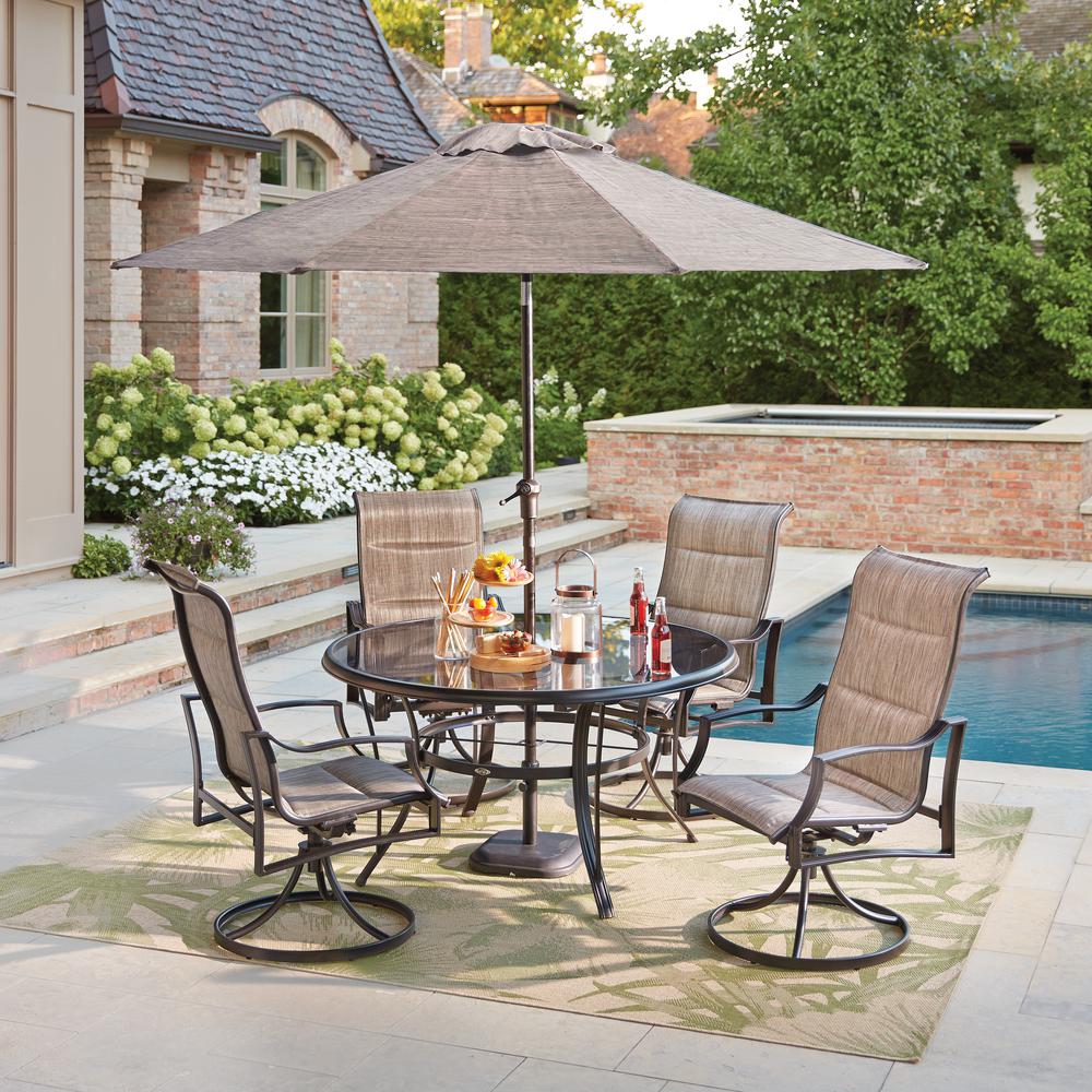 Hampton Bay Statesville Pewter 5Piece Aluminum Outdoor Dining SetFCA70357DSST2 The Home Depot