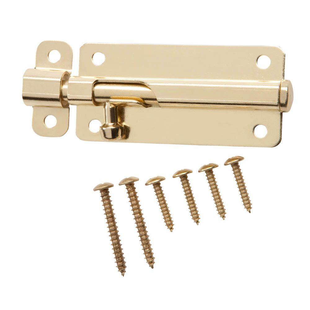 Everbilt 4 In Bright Brass Spring Lock Barrel Bolt 15312 The Home Bright Brass Spring Lock Barrel Bolt