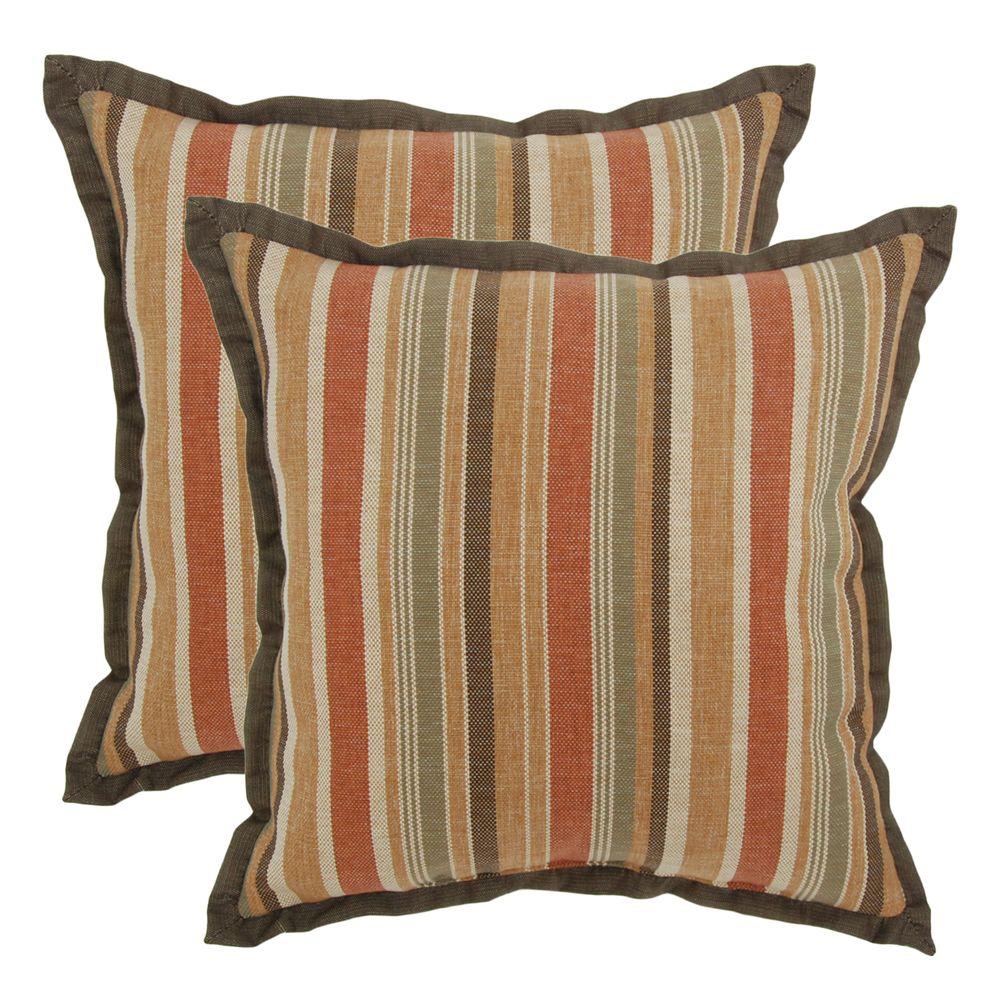 Hampton Bay 18 in. Cayenne Stripe Outdoor Toss Pillow with Flange (2