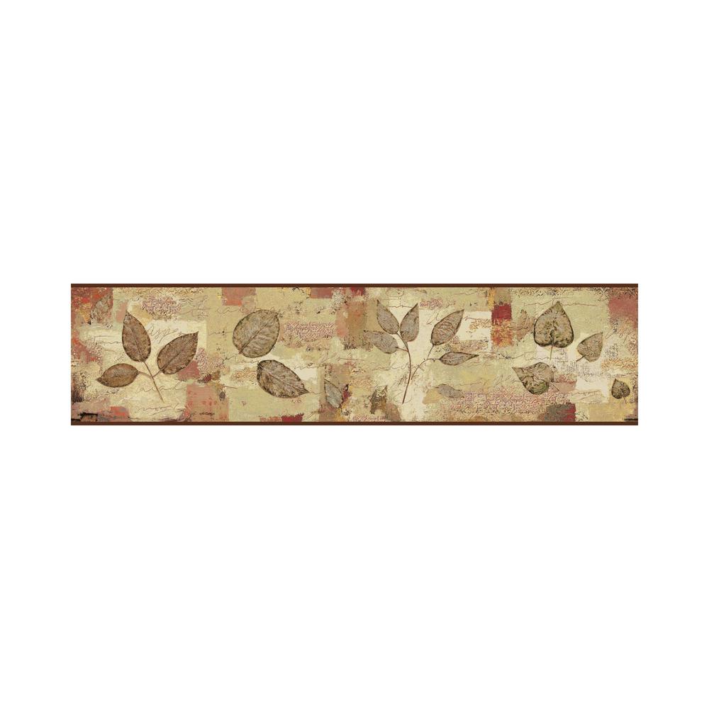 York Wallcoverings Pressed Leaves Border brown, green, gray, red Wallpaper BorderBP8347BD The