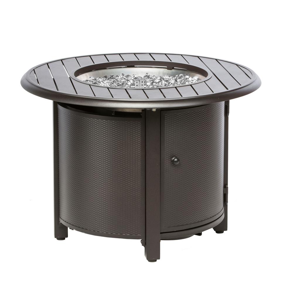 Alfresco Bay Ridge 36 In X 25 In Round Aluminum Propane Gas Fire Pit Table With Glacier Ice Firebeads 55 3011 The Home Depot