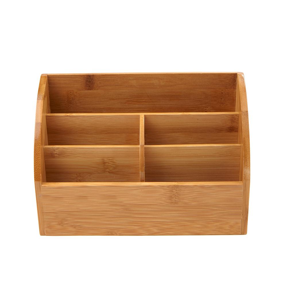 Mind Reader Bamboo 5 Compartment Desk Storage Organizer Brown