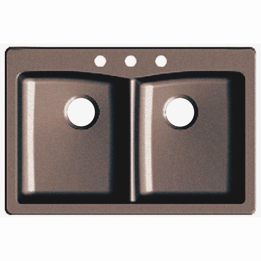 Glacier Bay Dual Mount Granite Composite 33 In 3 Hole Double Basin Kitchen Sink In Espresso