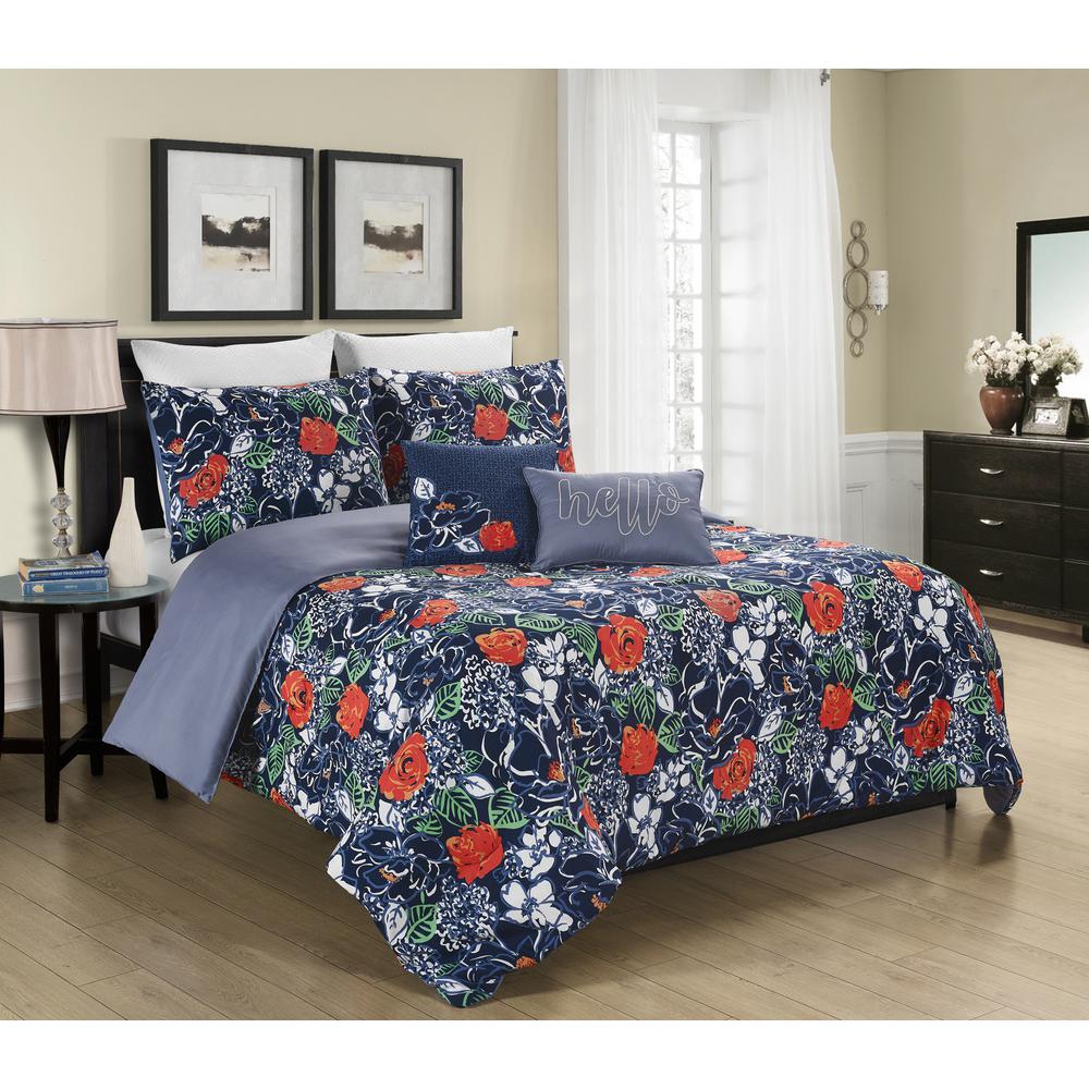 4 Piece Multi Twin Size Reversible Comforter Set Bedding Floral