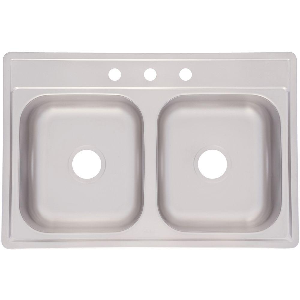 Kindred Drop In Stainless Steel 33 In 3 Hole Double Bowl Kitchen Sink