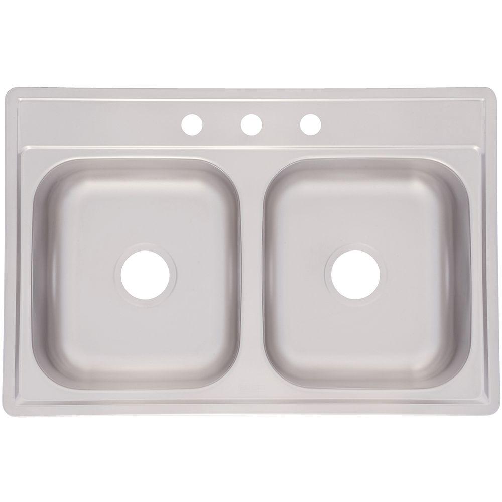 KINDRED DropIn Stainless Steel 33.in 3Hole Double Bowl Kitchen Sink