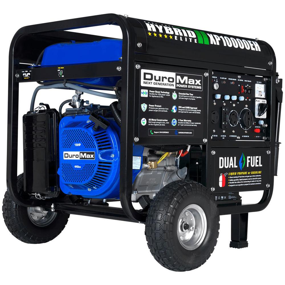 DuroMax XP10000EH 18HP Dual Fuel Propane/Gas Powered Portable Electric Start Generator, 10000-watt