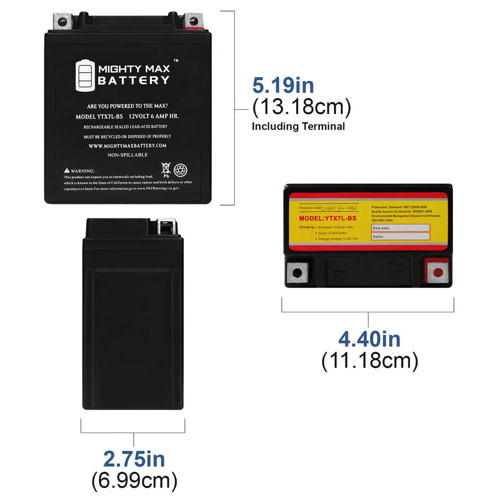 Mighty Max Battery 12 Volt 6 Ah 135 Cca Rechargeable Sealed Lead Acid Sla Powersport Battery Ytx7l Bs2 The Home Depot