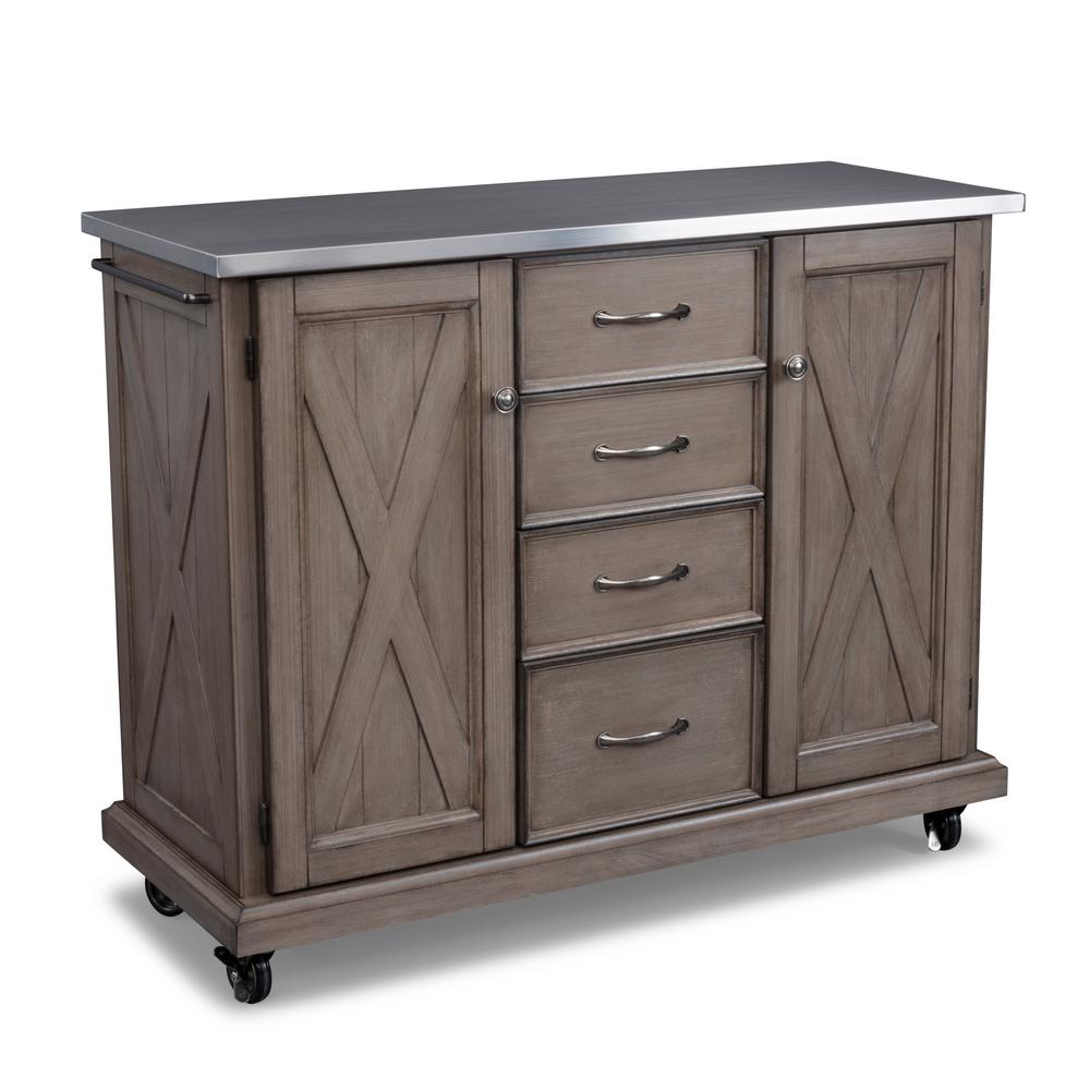 HOMESTYLES Mountain Lodge Gray Kitchen Cart with Stainless Steel Top