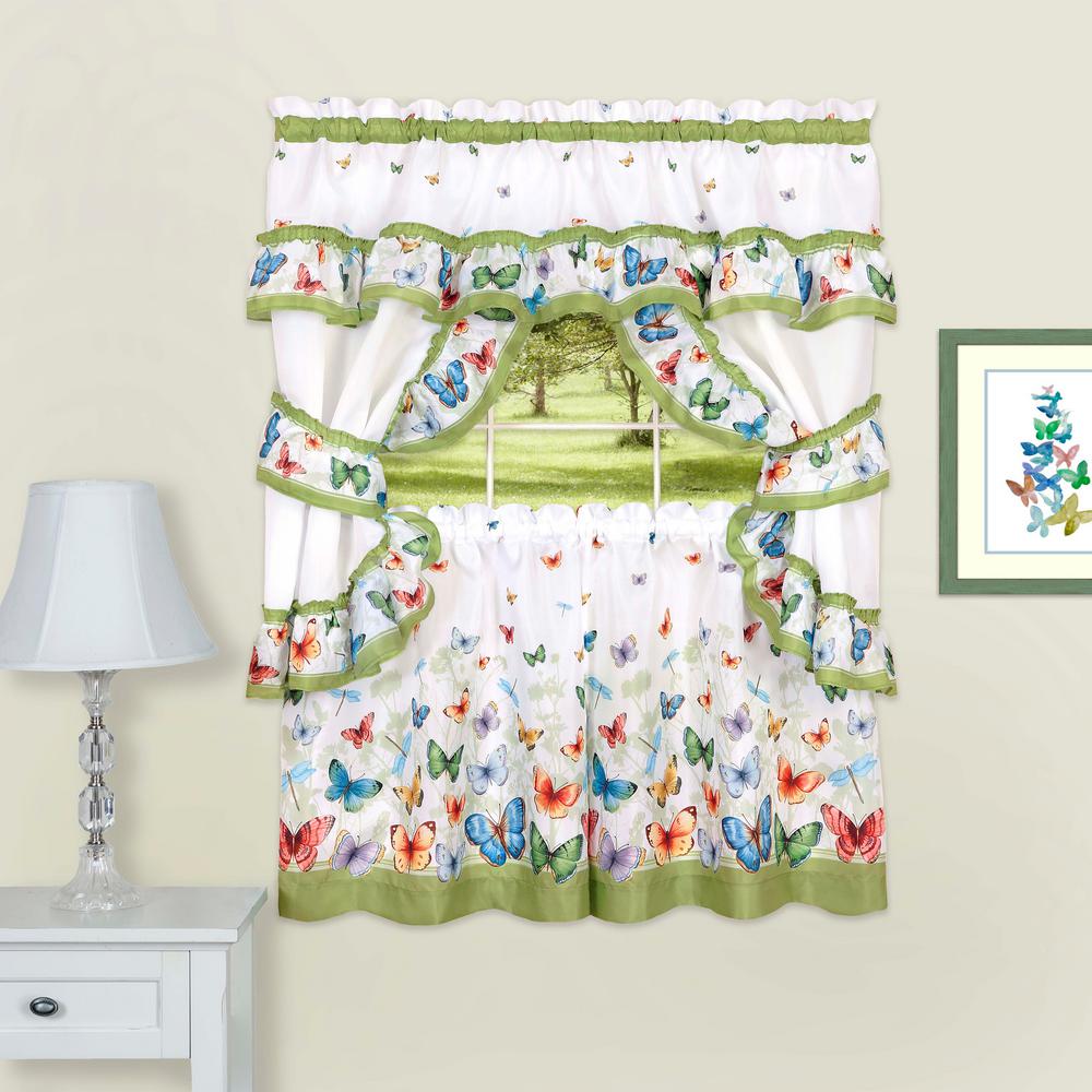 Achim Butterflies Multicolor Polyester Printed Tier Valance And